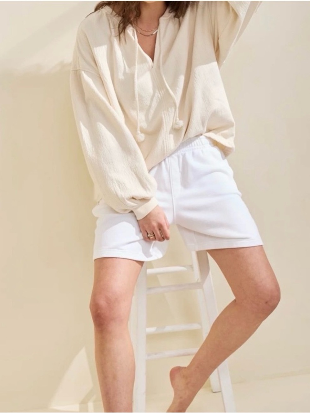 NWT Aerie Easy Street Sweatshirt pullover off-white  Crinkle Balloon Sleeve XXS